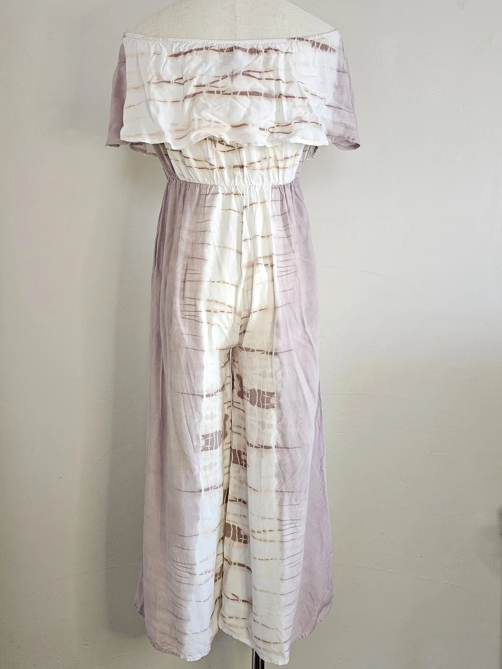 Ocean Drive Brown Tie-Dye Off-Shoulder Wide-Leg Jumpsuit Medium